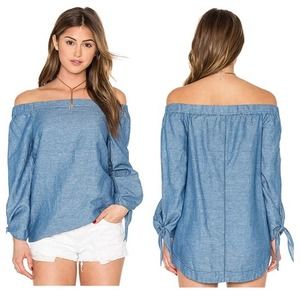 Free People Blue Chambray Show Some Shoulder Blouse